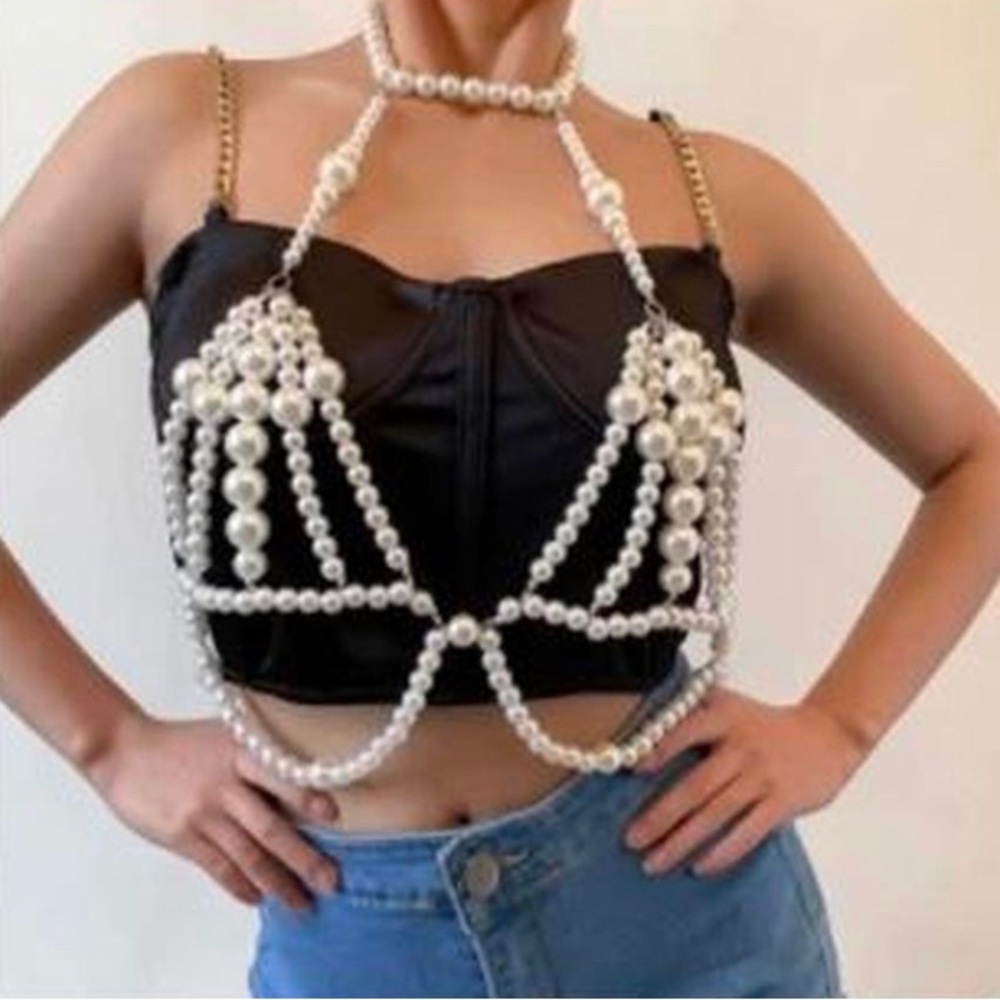 pearl body chain bralette